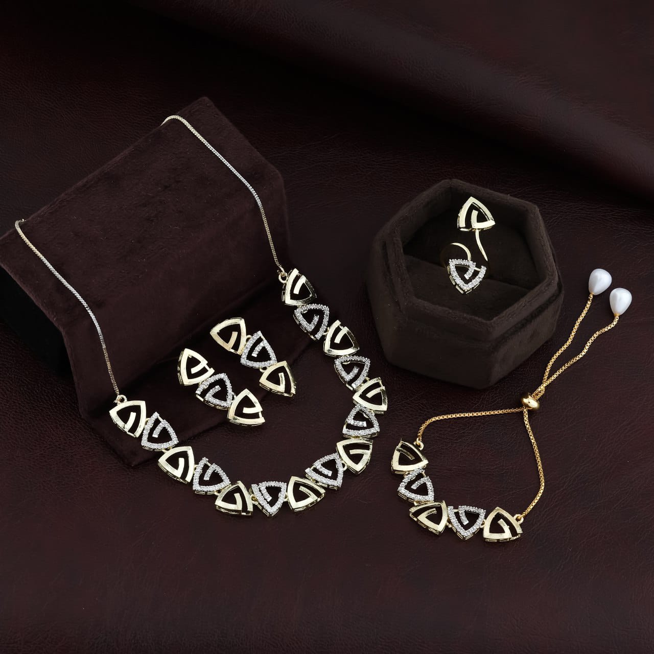 Party Wear Ad diamond Necklace With Bracelet Combo set 2 Wholesale Price In Surat

